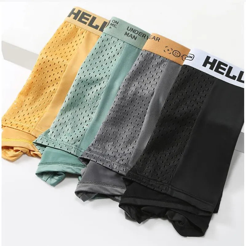 4Pcs Men's Underwear Ice Mesh Bacteriostatic Crotch Men Boxer Shorts Thin Breathable Men Underpanties Summer Ventilate Panties