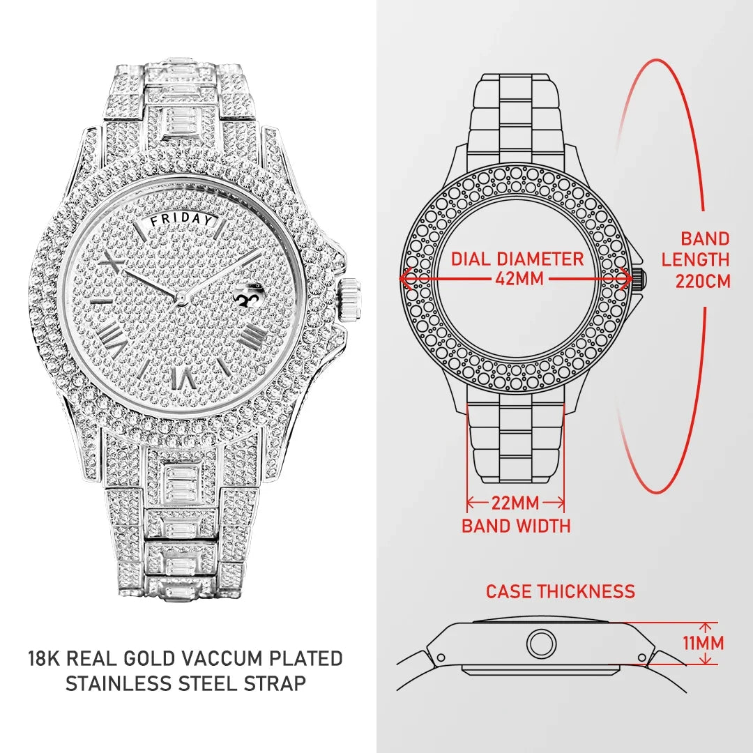 Luxury Shiny Diamond Watch For Men Hip Hop Trendy Iced Out Quartz Watches