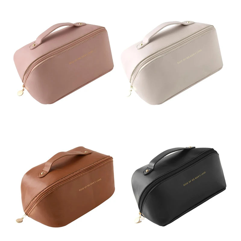 Large Travel Cosmetic Bag for Women Leather Makeup Organizer Female Toiletry Bags