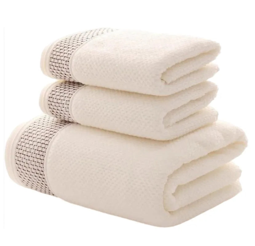 3pcs Waffle Towel Set Household Cotton Face Towel Hand Bath Towel Bath Linen Set For Bathroom 1 Bath Towel & 2 Hand Towels Cream