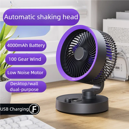 Desktop Wall mounted Dual-purpose Oscillating Fan USB Rechargeable 4000mAh Battery Wireless Air Cooling Table Fan Auto Shaking