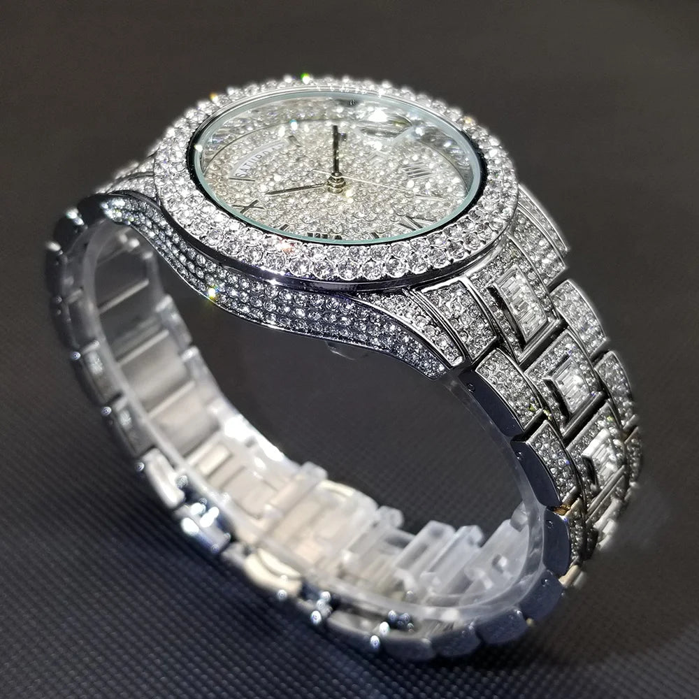 Luxury Shiny Diamond Watch For Men Hip Hop Trendy Iced Out Quartz Watches