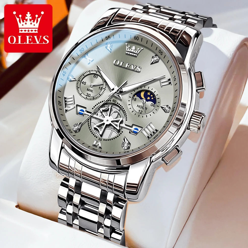 OLEVS Men's Watches Classic Multifunctional Fltwheel Chronograph Original Quartz