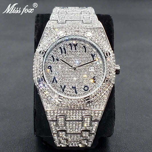 Luxury Full Diamond Watches For Men Top Brand Hip Hop Iced Out Arab