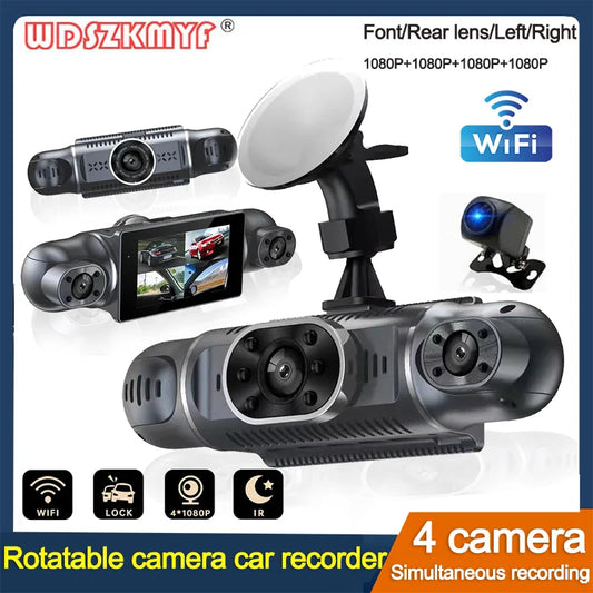 4 Lens Dash Cam 4*1080P Video Recorder For Car DVR 360°Auto WiFi Black Box Night Vision 24H Parking Monitor
