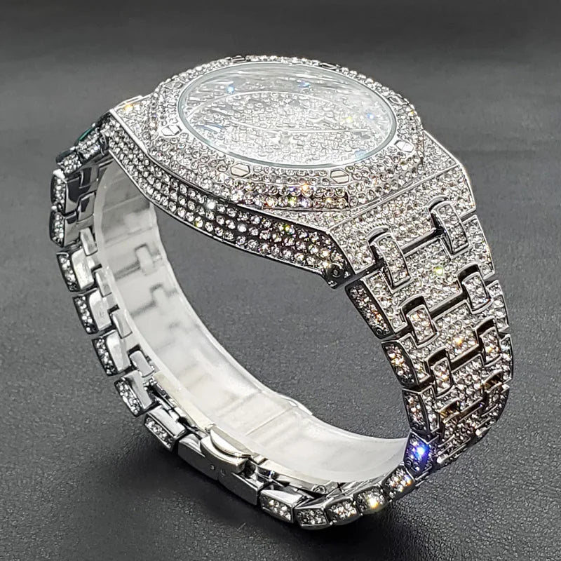 Luxury Full Diamond Watches For Men Top Brand Hip Hop Iced Out Arab