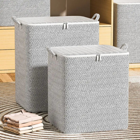 Foldable Clothes Quilt Storage Bag with Lids Zipper Non-woven Quilt Bins Container Home Large Capacity Dust-proof Bag Organizer