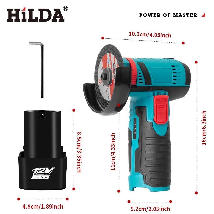 HILDA 12v Mini Angle Grinder Rechargeable Grinding Tool Polishing Grinding Machine