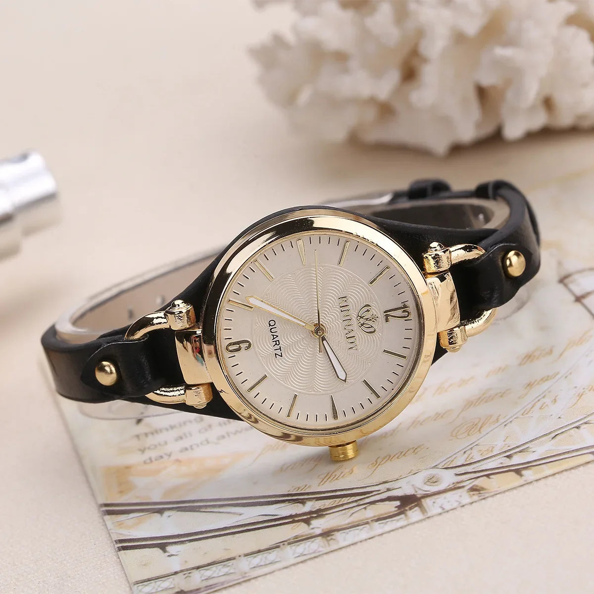 2024 Quartz Watch Women PU Leather Thin Strap Wristwatch Ladies Watches