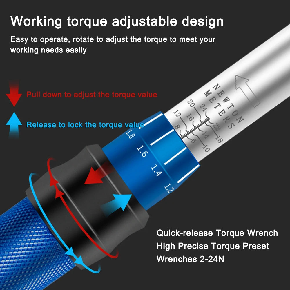 Quick-release High Precise Torque Preset Wrenches 2-24N.m Torque Adjustable 1/4inch Ratchet Wrench Bike Car Repairing Tool