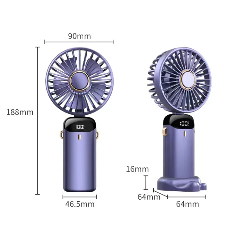 Portable Fan 90° Foldable Fan Neck Hanging Fans 1800mAh USB Rechargeable Handdeld Fan With Phone Stand and Display Screen