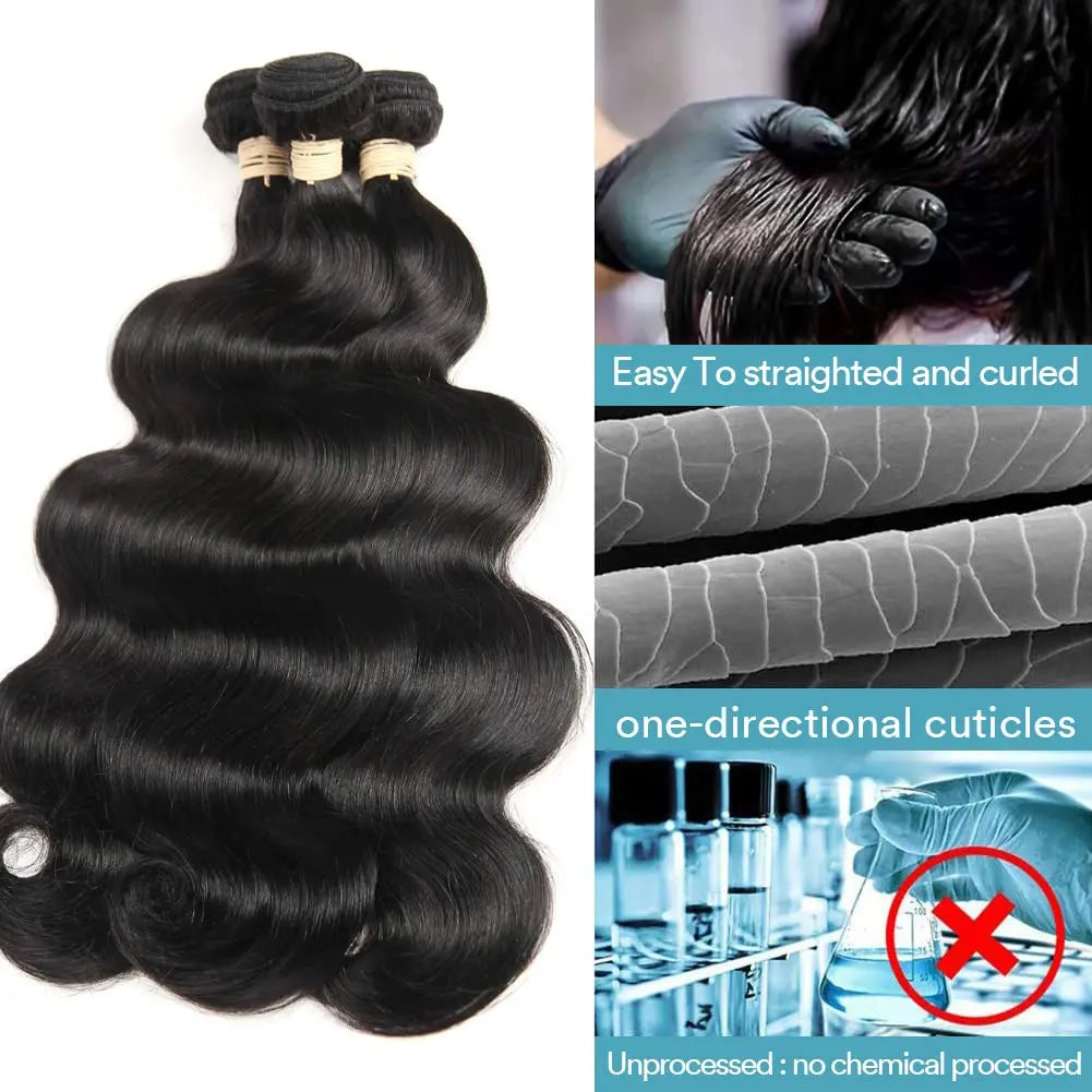 Body Wave Bundles Human Hair With Frontal 13x4 HD Transparent Lace Frontal 100% Natural Human Hair Extension Brazilian Real Hair