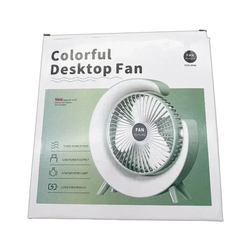 4Pcs New Mini Desktop Small Fan USB Charging Electric Fan with LED Night Light Adjustable Colorful Fan