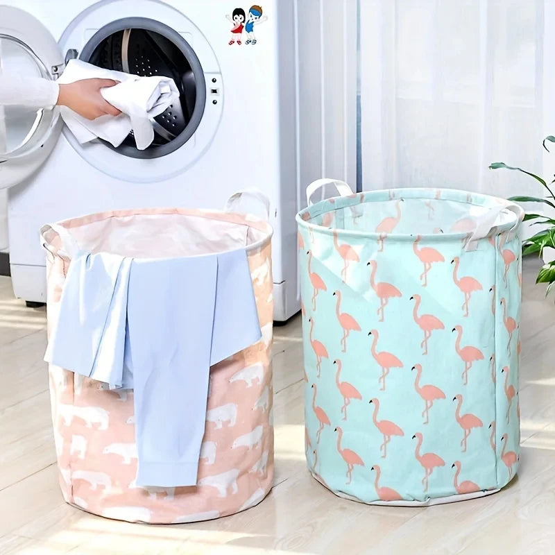 1PC Print Laundry Basket Foldable Home Storage Bag Portable Cotton Linen Hamper Waterproof Dirty Toy Clothes Bucket Organizer