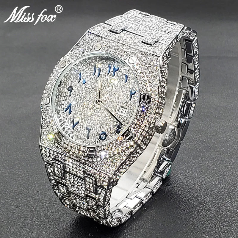 Luxury Full Diamond Watches For Men Top Brand Hip Hop Iced Out Arab