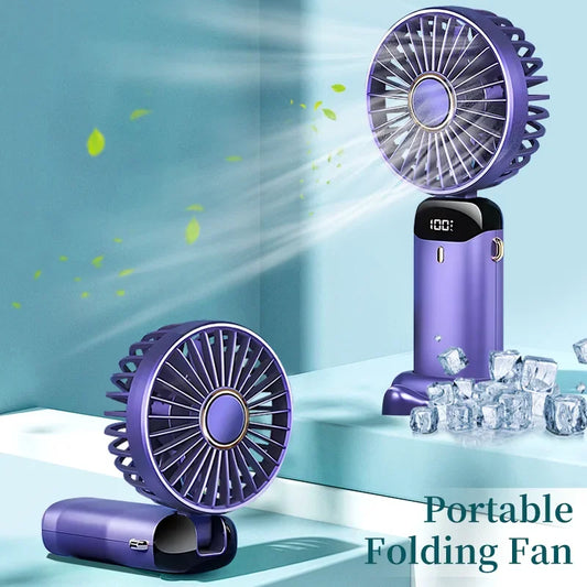 Portable Fan 90° Foldable Fan Neck Hanging Fans 1800mAh USB Rechargeable Handdeld Fan With Phone Stand and Display Screen