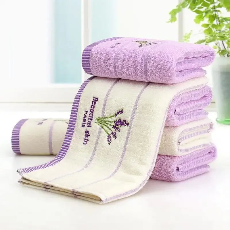 Soft Bath Towel Cotton Embroidery Lavender Towel Set Cotton Hand Face Towel Sheet Set