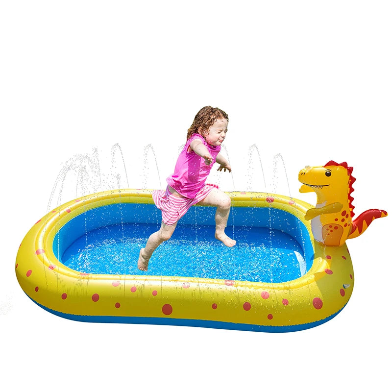 Children Swimming Pool Inflatable Spray Pool Foldable Outdoor Dinosaur Sprinkler Game Pad Kids Water Swimming Pool Baby Bathtub