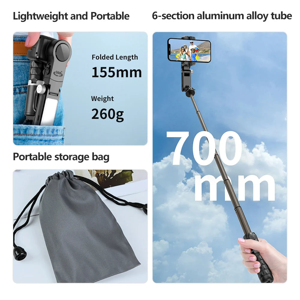 Q18 Gimbal Stabilizer Handheld Mobile Phone Selfie Stick Holder Fill Light Bluetooth