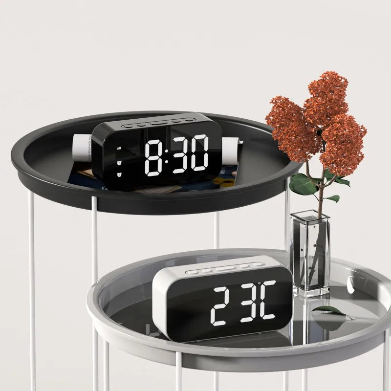 Voice Control LED Alarm Clock Plug In Electronic Digital Clock Dual Alarms Temperature Table Clock 12/24H Brightness Adjustment