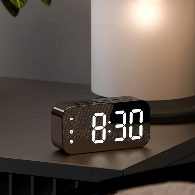 Voice Control LED Alarm Clock Plug In Electronic Digital Clock Dual Alarms Temperature Table Clock 12/24H Brightness Adjustment