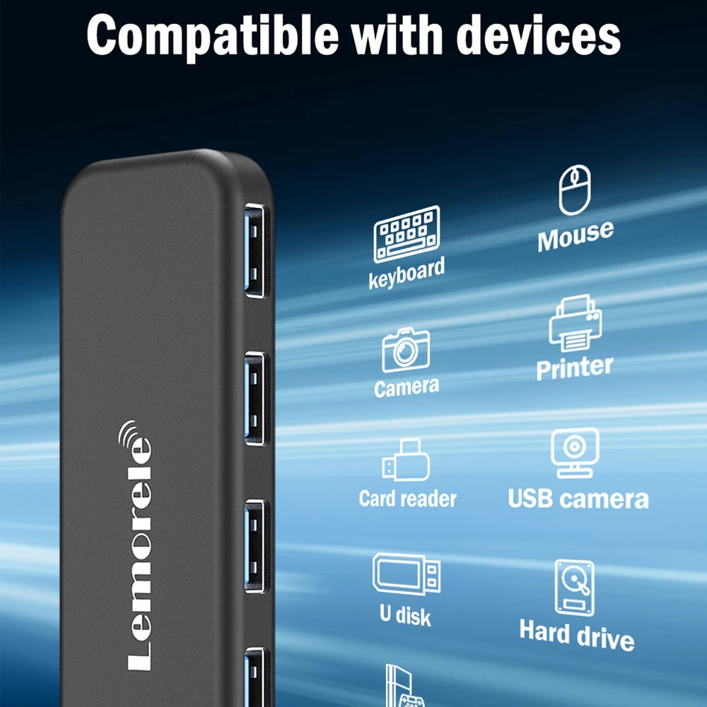 Lemorele USB 3.0 HUB 4 in 1 Type C Adapter 4 Ports Slot  USB C Hub USB Hub 3.0 High Speed For Laptop Windows Mac