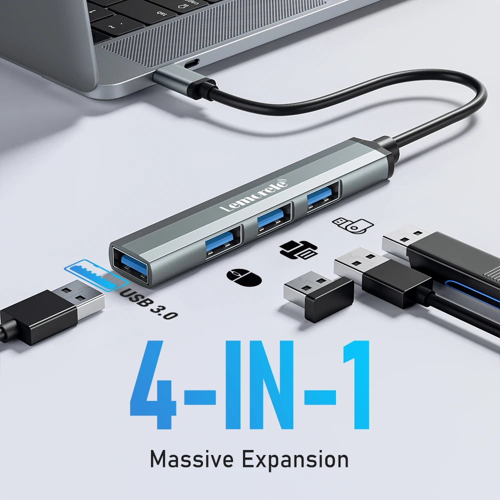 Lemorele USB Hub Type C Hub USB3.0 OTG 4 Port USB C/A HUB Multi Splitter Adapter Laptop Accessories For Lenovo Macbook Pro