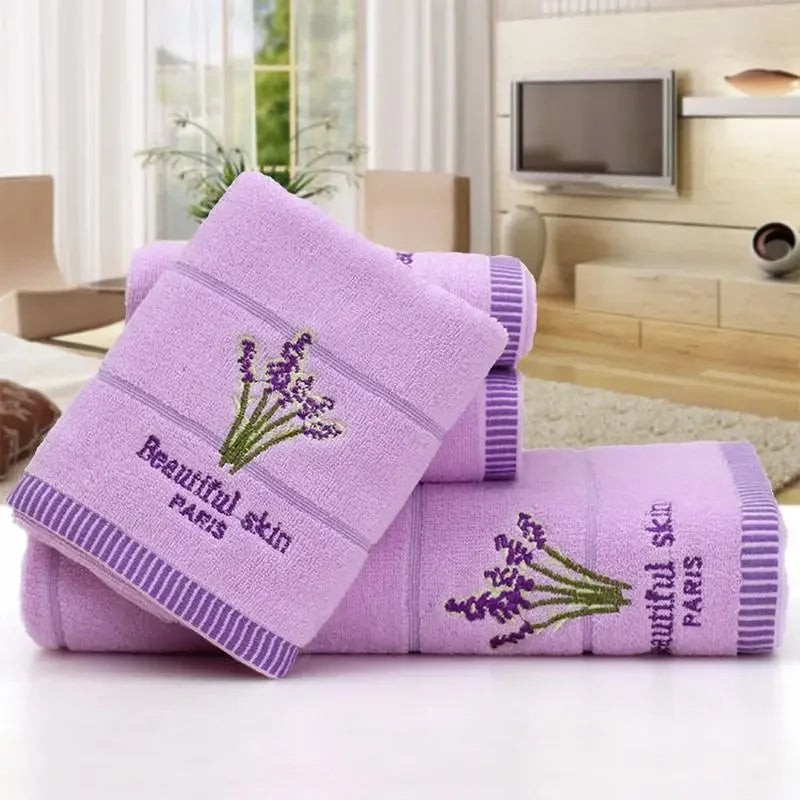 Soft Bath Towel Cotton Embroidery Lavender Towel Set Cotton Hand Face Towel Sheet Set