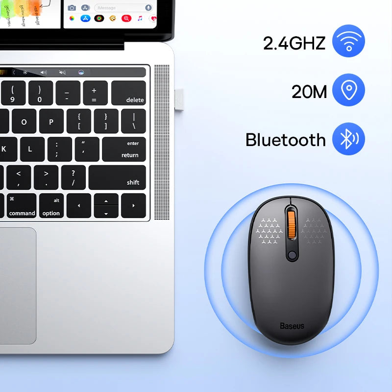 Baseus Mouse Bluetooth Wireless Computer 1600DPI Silent Mouse with 2.4GHz USB Nano Receiver  for PC MacBook Tablet Laptop Mouse