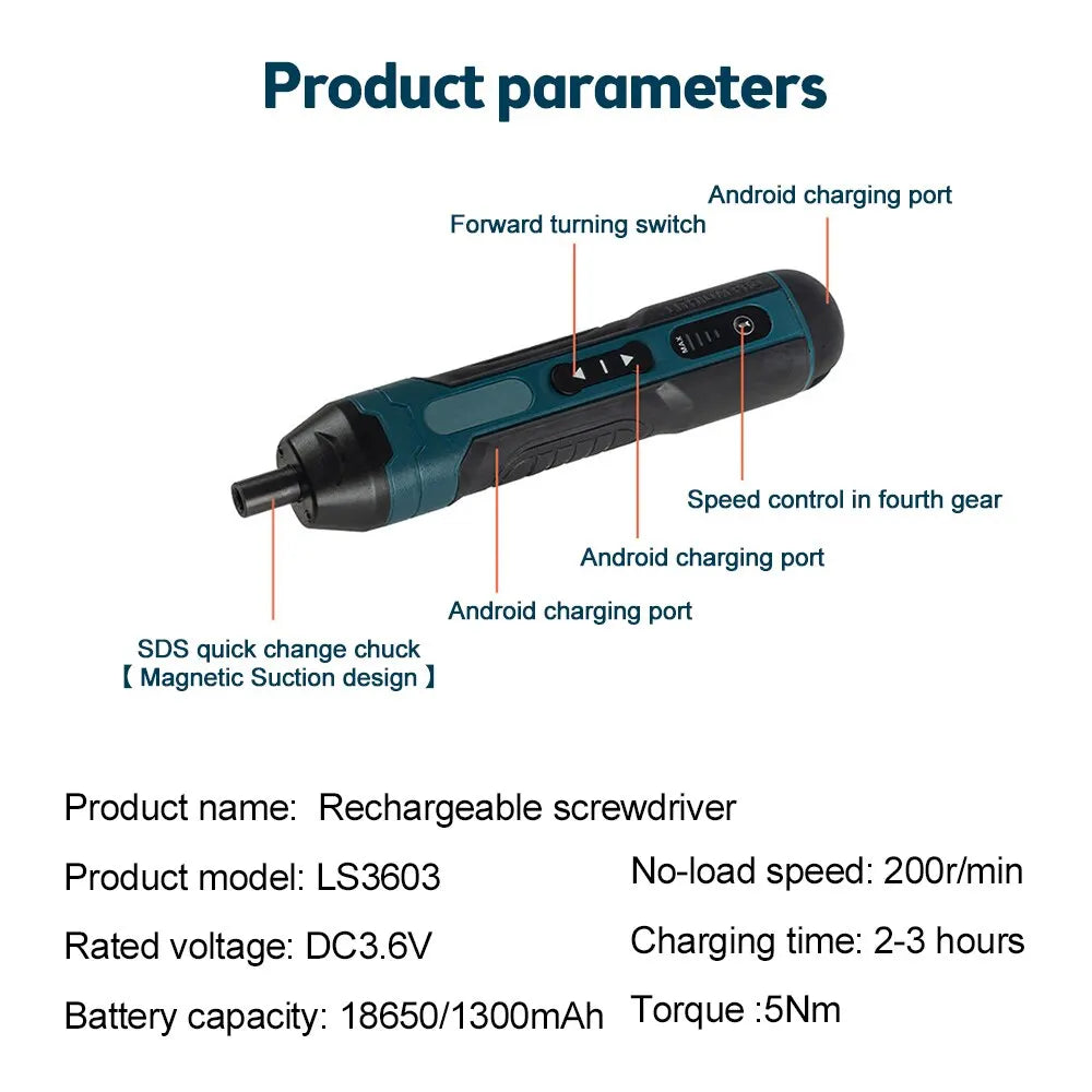 Mini Cordless Electric Screwdriver Rechargeable 1300mah Adjustment Power Drill Multi-function Disassembly Torque