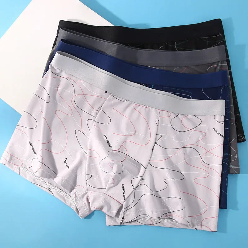 4/8Pcs Men's Boxer U Convex Printed Underpants Male Fashion Comfortable Shorts Panties Man Solid Breathable Underwear 45-100kg