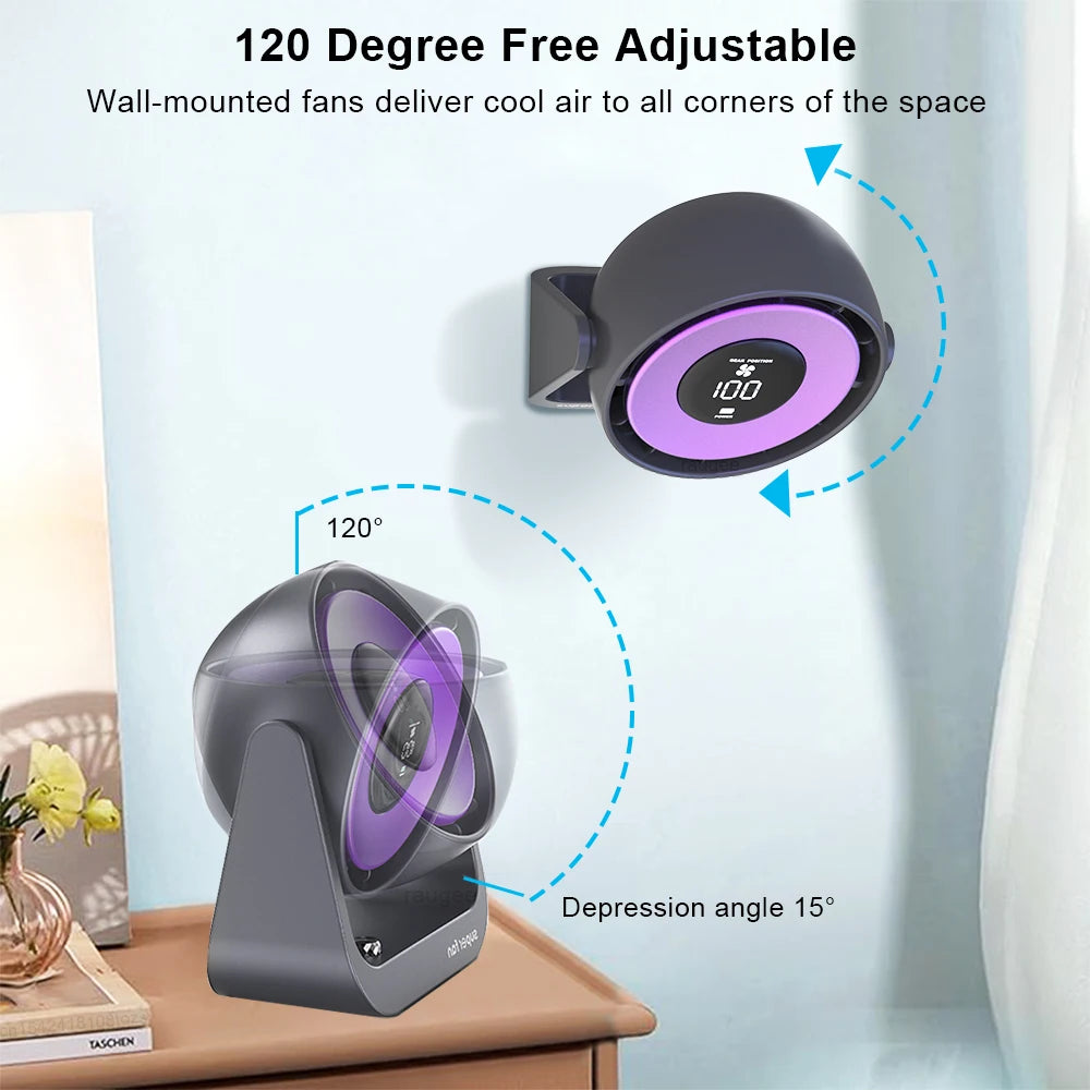 Wireless Turbo Fan Portable Air Circulator Fan Wall Ceiling Lamp Fan 4000Mah USB Rechargeable Electric Desktop Air Ventilator