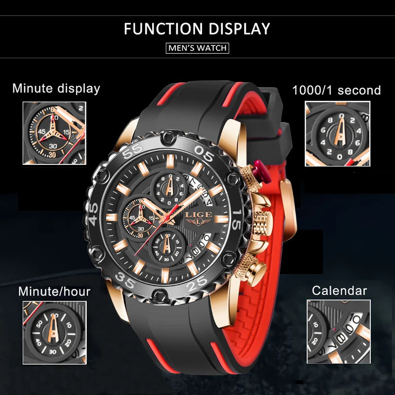 LIGE Top Brand Men's Watches Luxury Men Wrist Watch Silicone Quartz Watch Sports Waterproof Male Clock Big Relogio Masculino