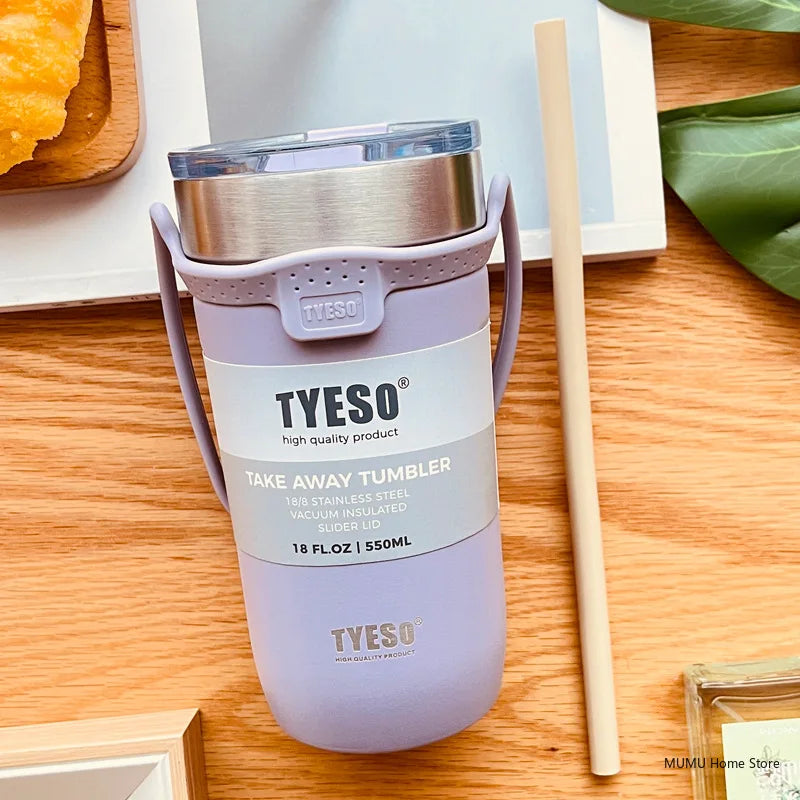 Tyeso 550/710ML Stainless Steel Coffee Mug With Straw Car Water Bottle Vacuum Flask Tumbler Insulated Cup Double Thermos Bottle