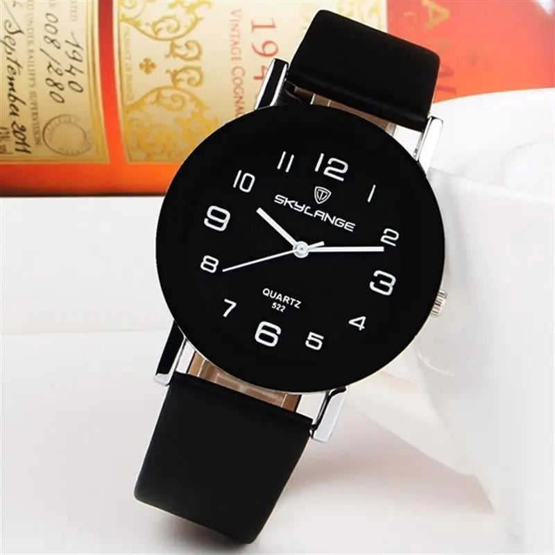 Women Black Watch Hot Sale Leather Band Stainless Steel Analog Quartz