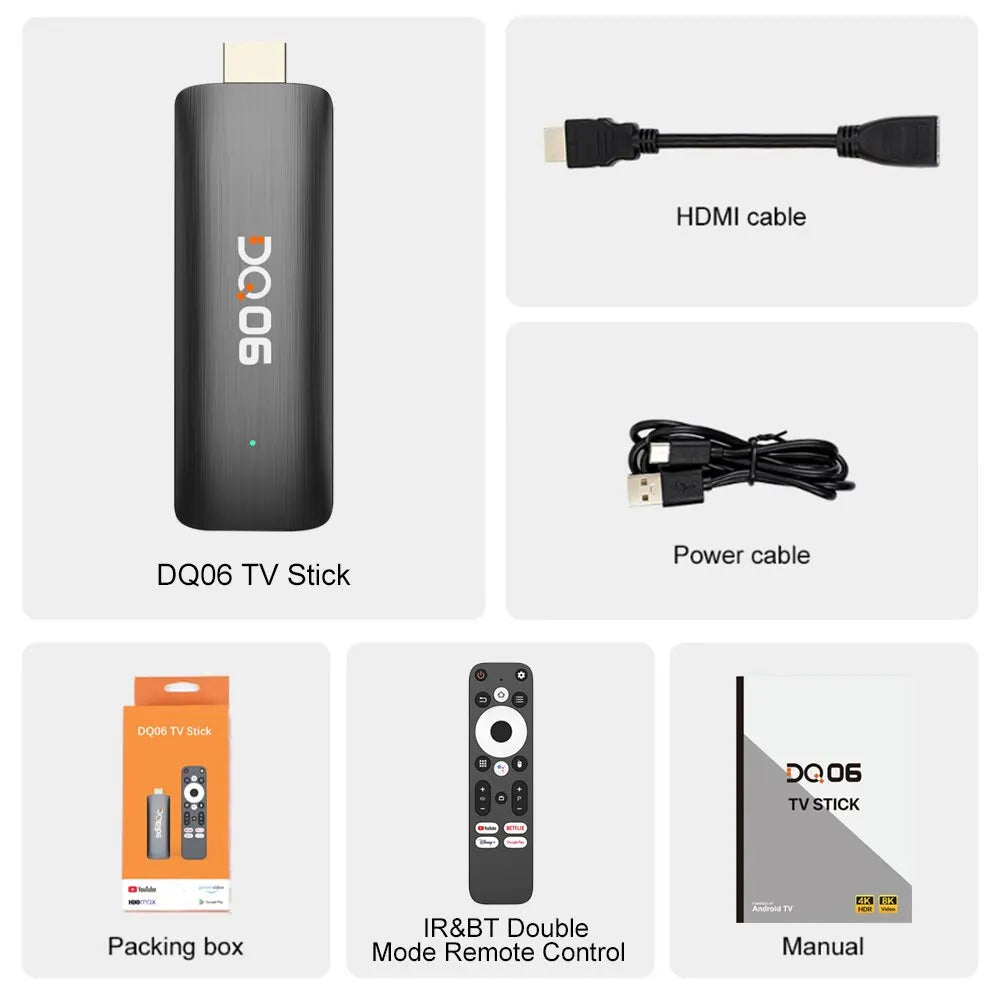 DQ06 ATV Mini TV Stick Android12 Allwinner H618 Quad Core Cortex A53 Support 8K Video 4K Wifi6 BT Voice Remote Smart TV Box