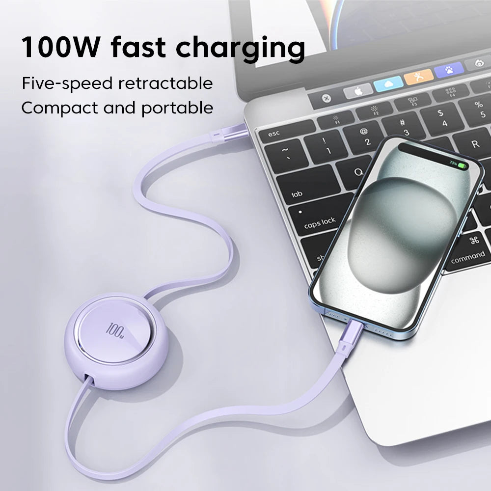 100w C-C Cable USB C to Type C / Lightning Retractable Data Cable For Xiaomi iPhone Oneplus OPPO Huawei Redmi Samsung