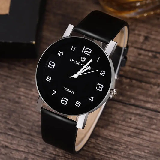 Women Black Watch Hot Sale Leather Band Stainless Steel Analog Quartz