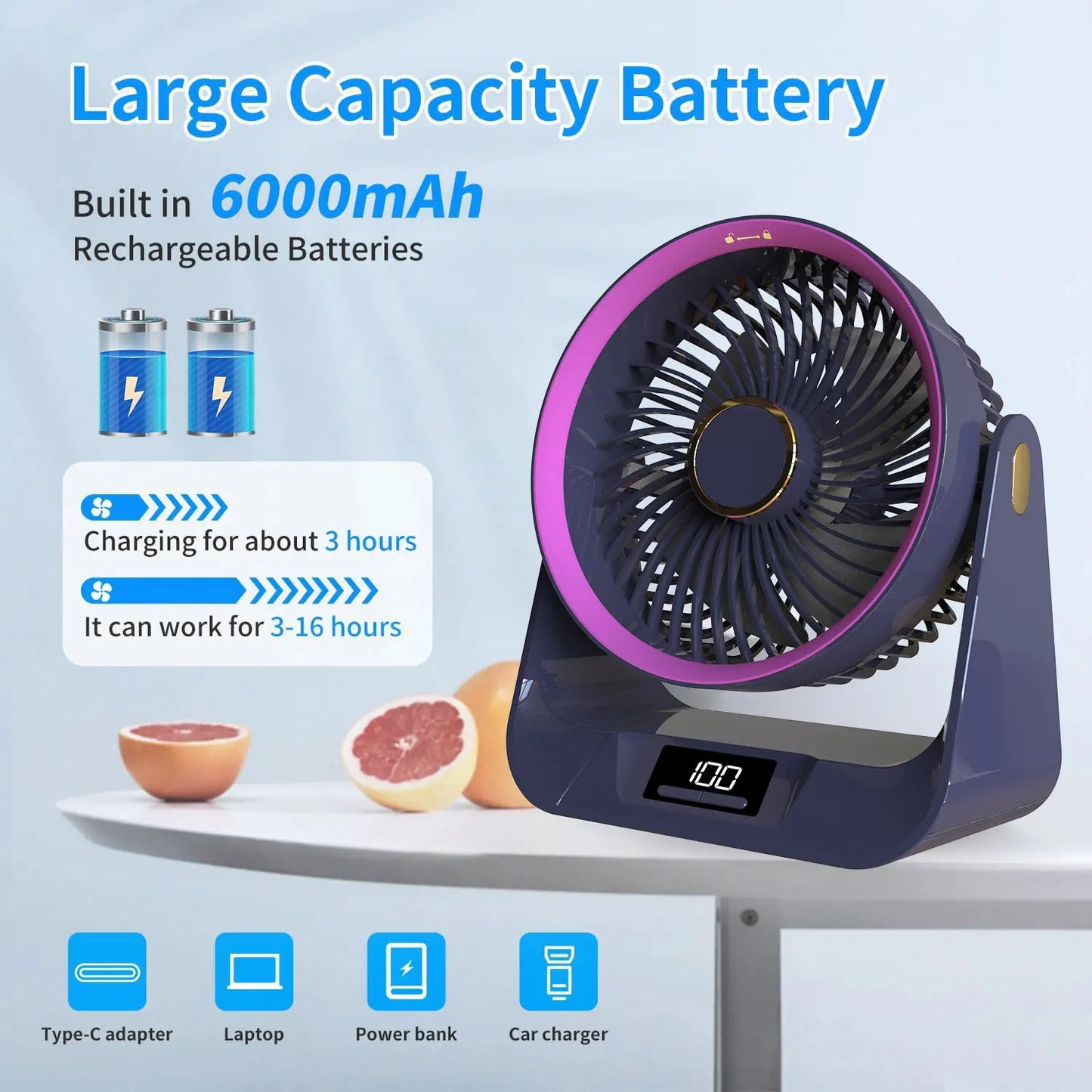 Table Air Circulator Fan for Home Bedroom Strong Airflow Fan 90° Adjustable Settings 28db Low Noise Desk Fan for Office Kitchen