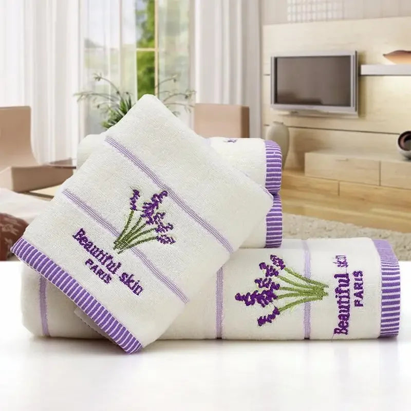 Soft Bath Towel Cotton Embroidery Lavender Towel Set Cotton Hand Face Towel Sheet Set