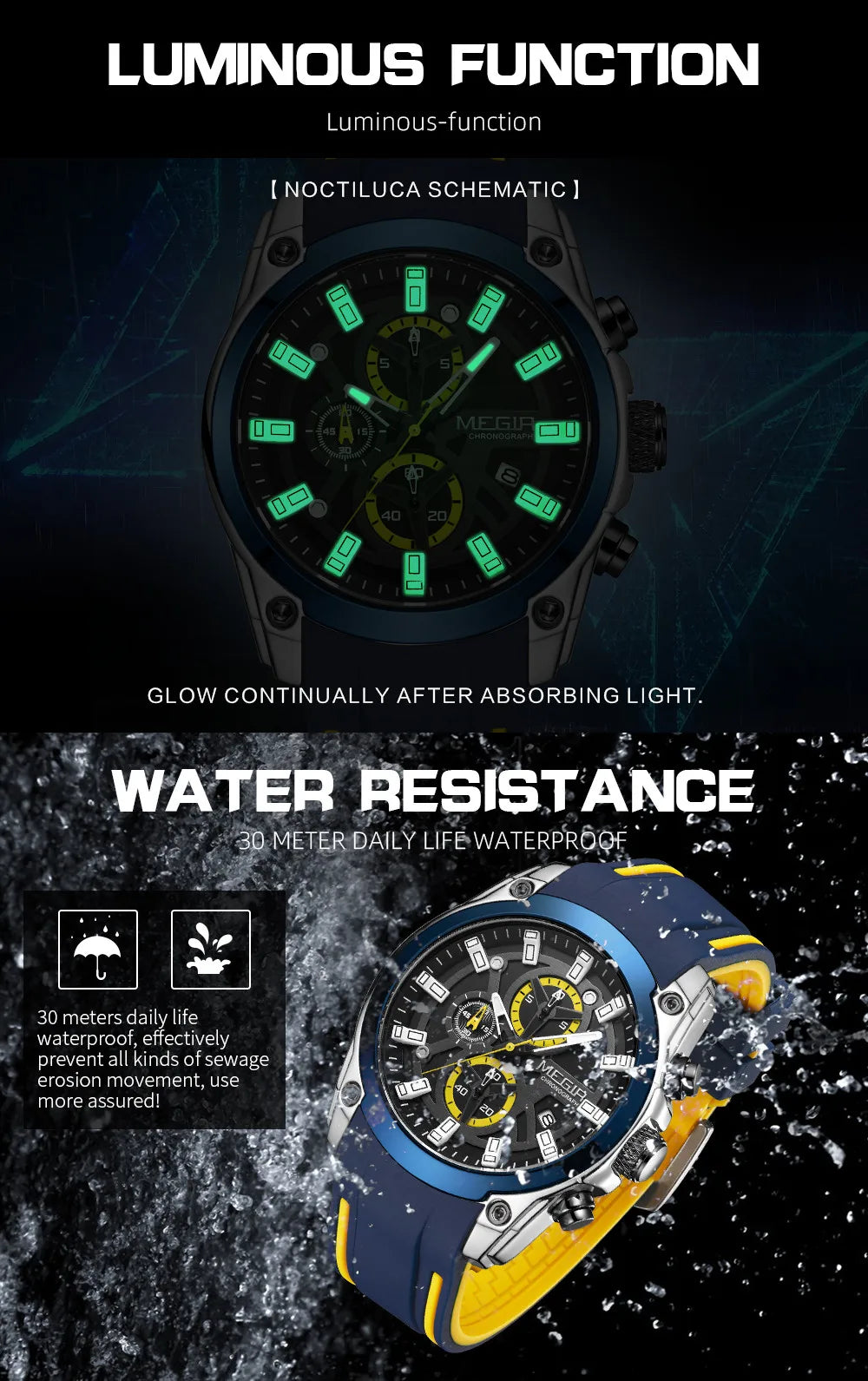 MEGIR Men's Watches Top Brand Luxury Sport Military Wristwatches Chronograph Luminous Date Quartz Moda Watch Leather Male Clock