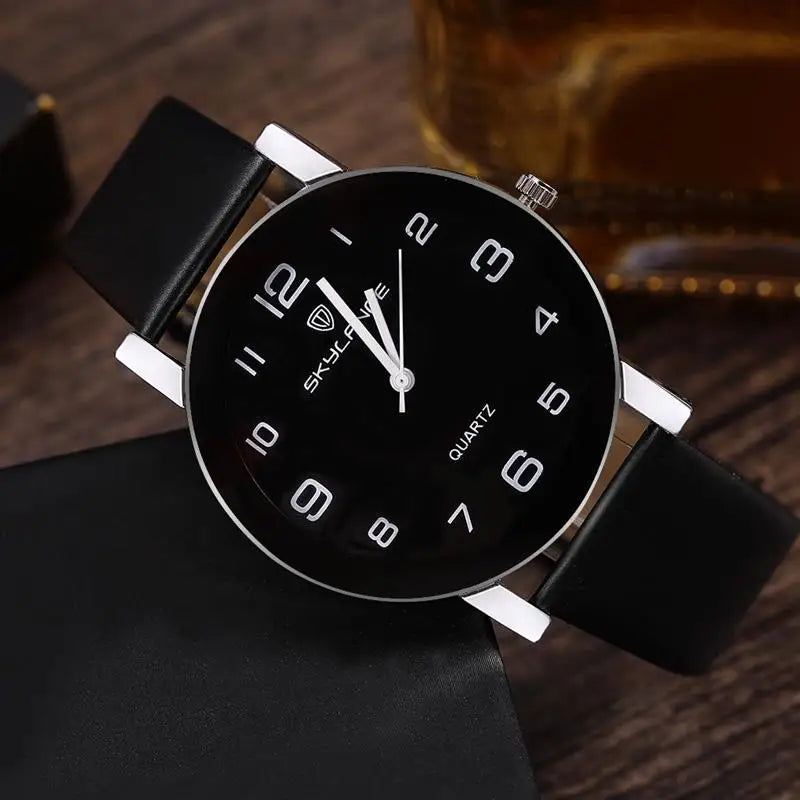 Women Black Watch Hot Sale Leather Band Stainless Steel Analog Quartz