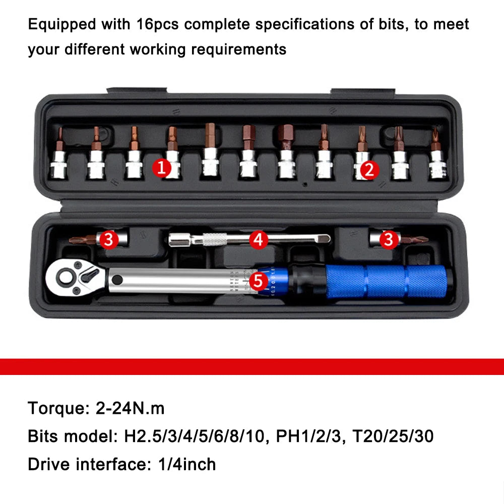 Quick-release High Precise Torque Preset Wrenches 2-24N.m Torque Adjustable 1/4inch Ratchet Wrench Bike Car Repairing Tool