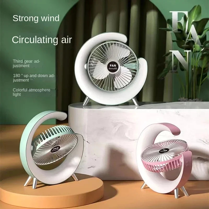 4Pcs New Mini Desktop Small Fan USB Charging Electric Fan with LED Night Light Adjustable Colorful Fan