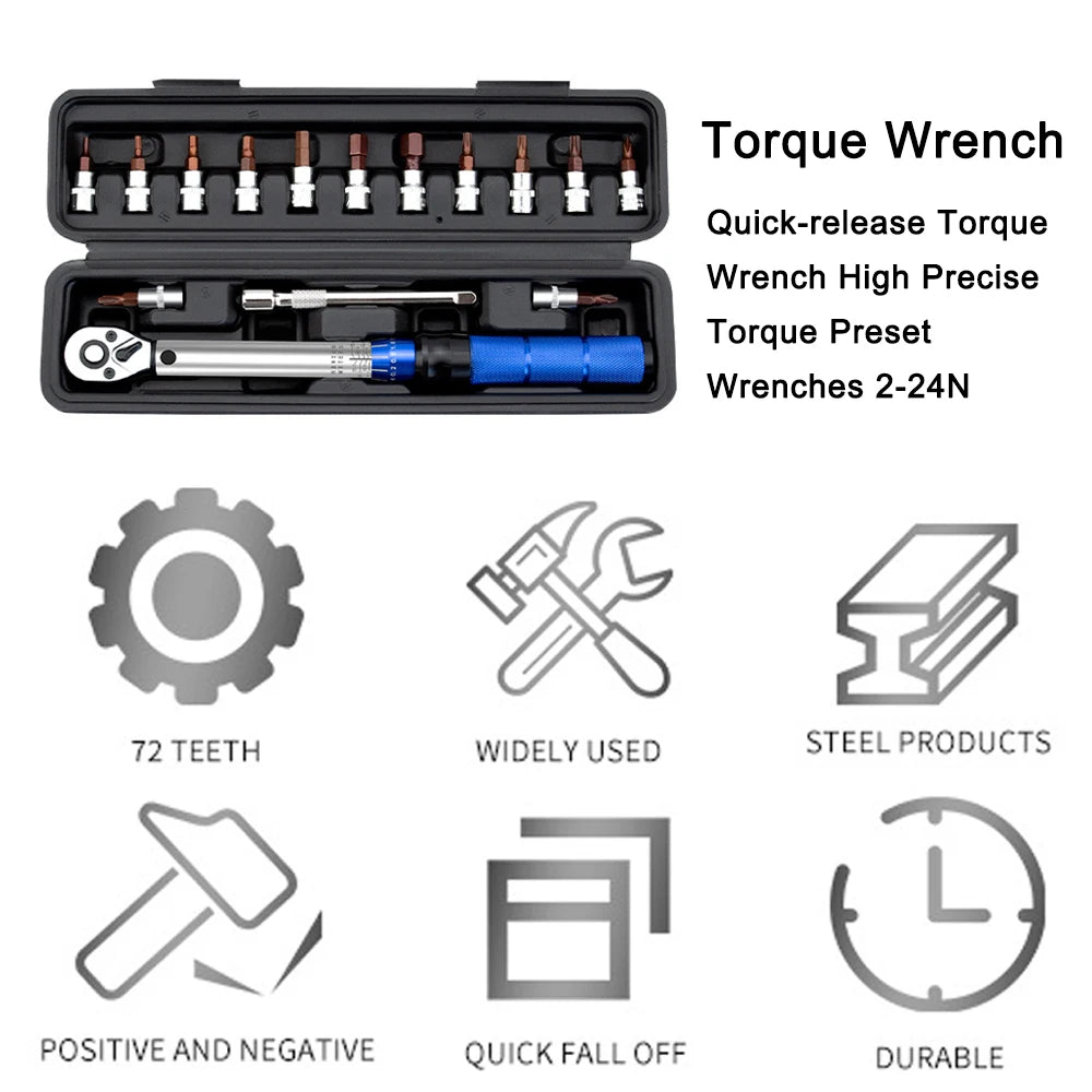 Quick-release High Precise Torque Preset Wrenches 2-24N.m Torque Adjustable 1/4inch Ratchet Wrench Bike Car Repairing Tool