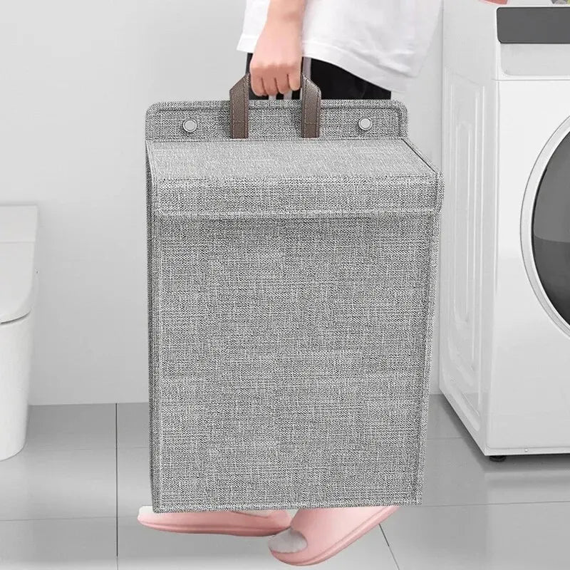 1pc Foldable Adhesive Laundry Basket Hamper, Multifunctional Punch Free Wall Hanging Washing Clothes Mesh Hook Organizer