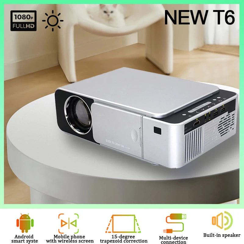 New T6 Mini Projector 4K HD 1080p Wifi Portable Home Theater Smart Outdoor Cinema Sync Android Phone Compatible Media Player