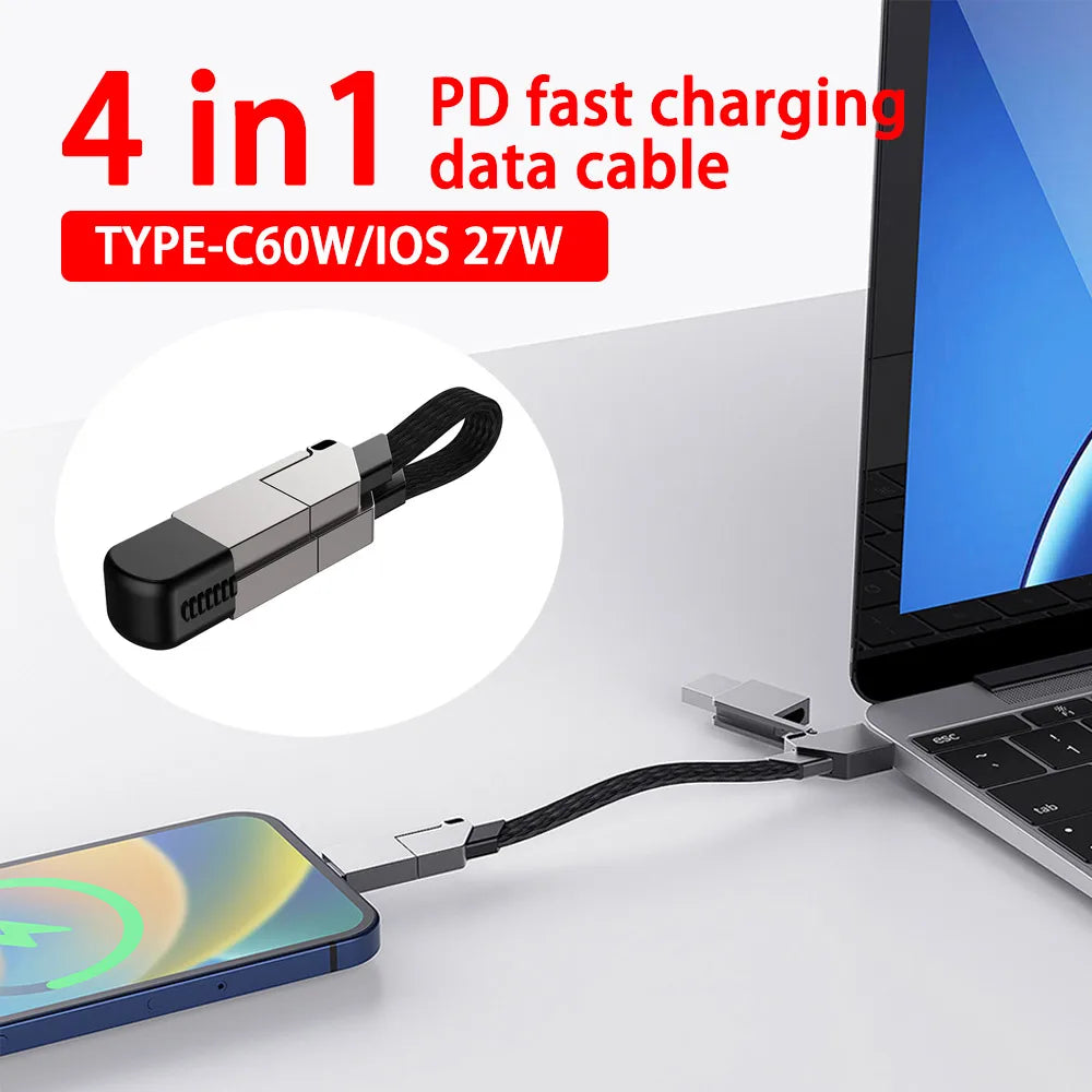 4 in 1 60W/27W Fast Charging USB Type C To USB C / Lighting Cable for iPhone 14 13 Pro Max Huawei Xiaomi PD Mobile Phone Cable