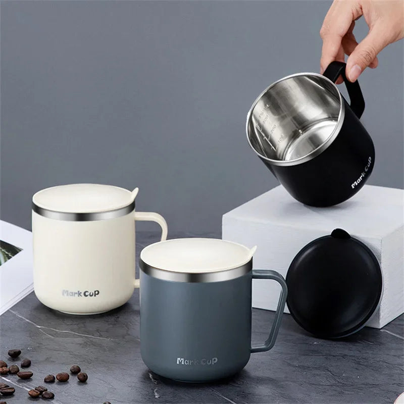 304 Stainless Steel Coffee Mugs With Lid Portable Thermos Cup Double Wall Heat Insulation Anti-fall Thermos Mug Milk Tea Cup