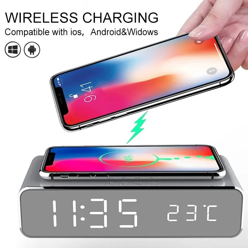 Wireless Charger Time Alarm Clock LED Digital Thermometer Earphone Phone Chargers Fast Charging